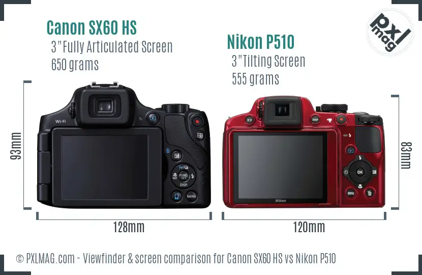 Canon SX60 HS vs Nikon P510 Screen and Viewfinder comparison