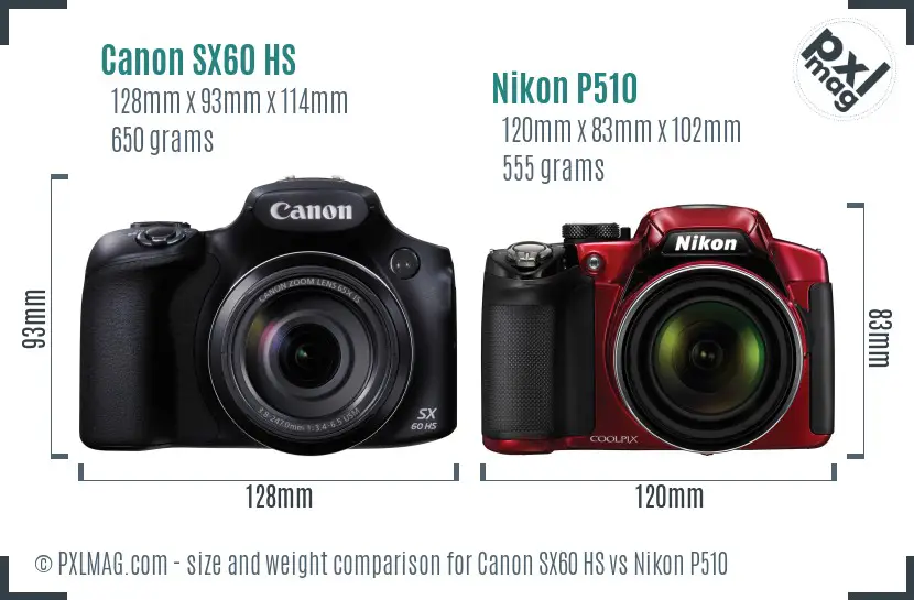 Canon SX60 HS vs Nikon P510 size comparison