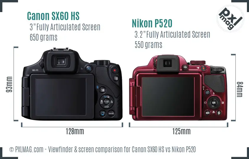 Canon SX60 HS vs Nikon P520 Screen and Viewfinder comparison