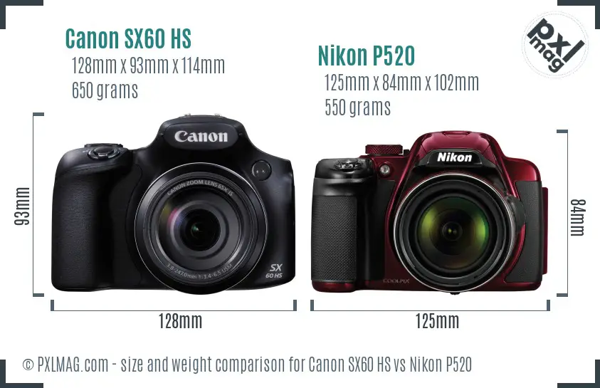Canon SX60 HS vs Nikon P520 size comparison