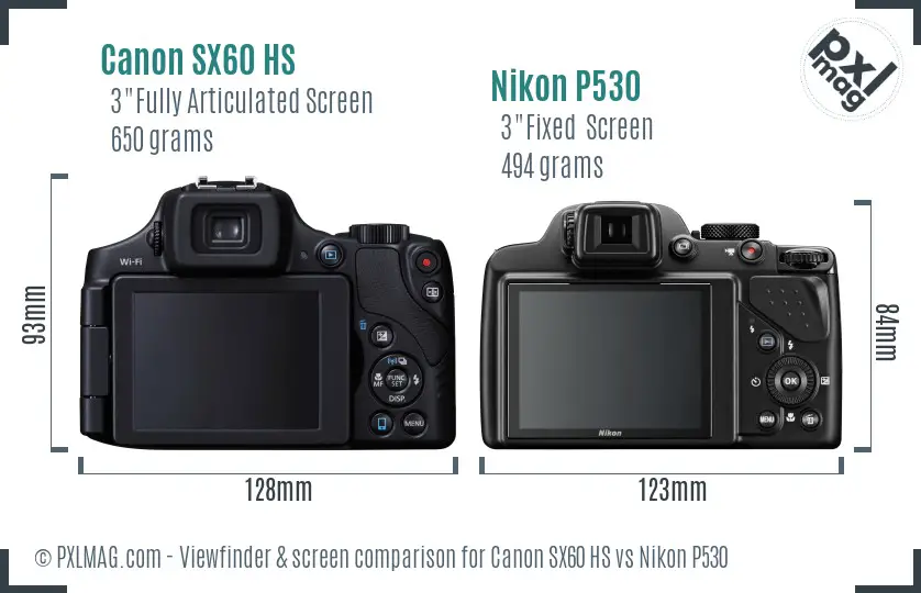 Canon SX60 HS vs Nikon P530 Screen and Viewfinder comparison