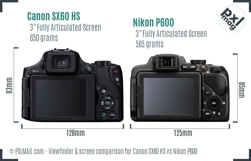 Canon SX60 HS vs Nikon P600 Screen and Viewfinder comparison