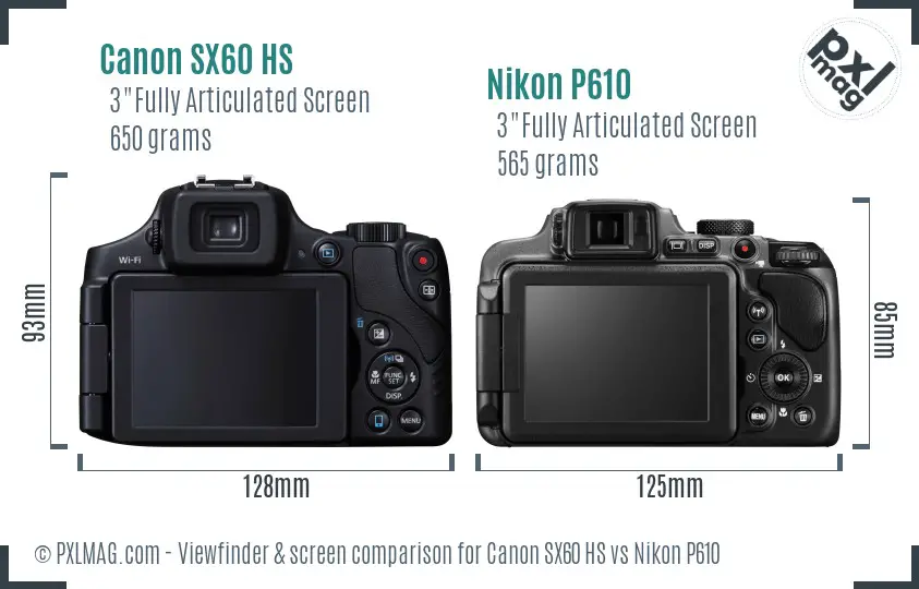Canon SX60 HS vs Nikon P610 Screen and Viewfinder comparison