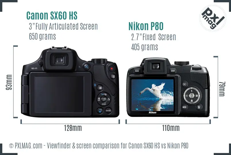 Canon SX60 HS vs Nikon P80 Screen and Viewfinder comparison