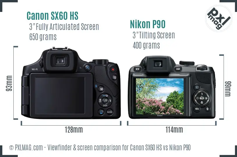 Canon SX60 HS vs Nikon P90 Screen and Viewfinder comparison