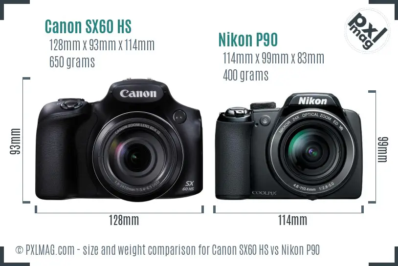 Canon SX60 HS vs Nikon P90 size comparison