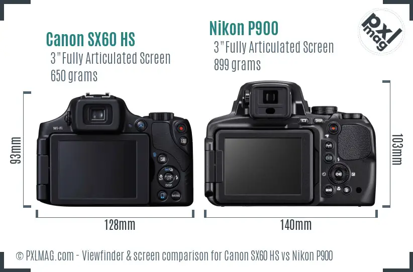 Canon SX60 HS vs Nikon P900 Screen and Viewfinder comparison