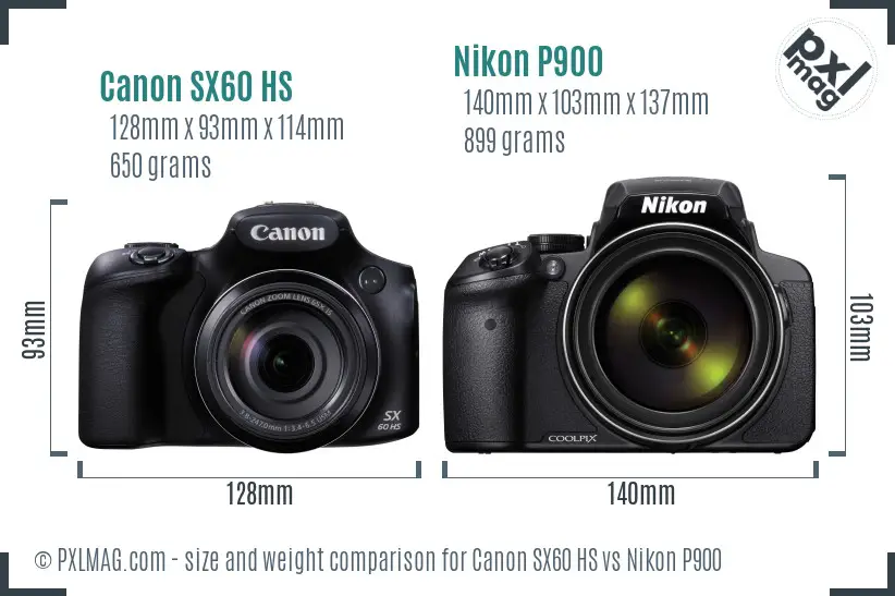 Canon SX60 HS vs Nikon P900 size comparison