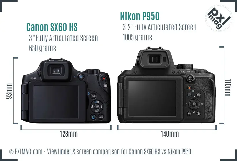 Canon SX60 HS vs Nikon P950 Screen and Viewfinder comparison