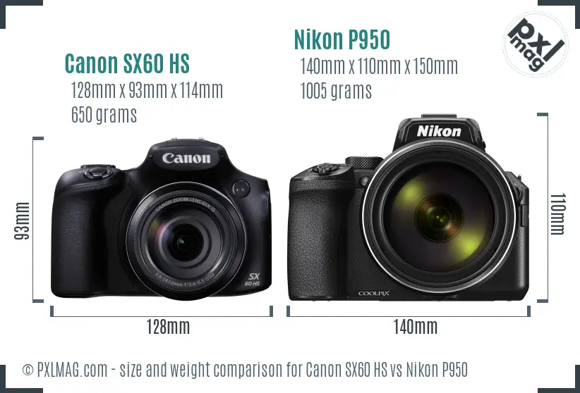 Canon SX60 HS vs Nikon P950 size comparison