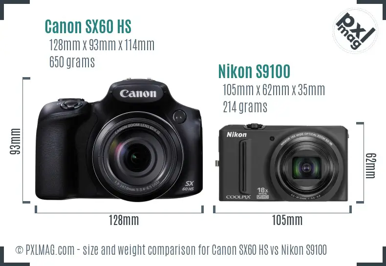 Canon SX60 HS vs Nikon S9100 size comparison