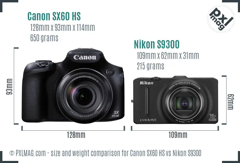 Canon SX60 HS vs Nikon S9300 size comparison