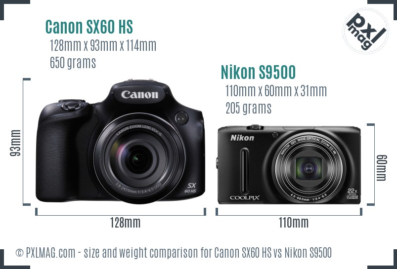Canon SX60 HS vs Nikon S9500 size comparison