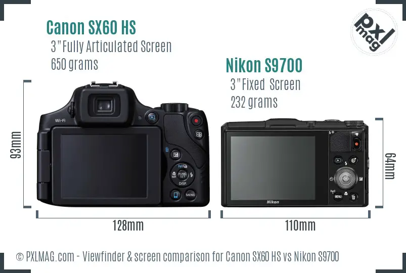 Canon SX60 HS vs Nikon S9700 Screen and Viewfinder comparison