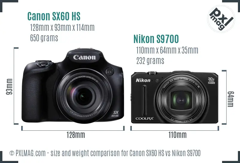 Canon SX60 HS vs Nikon S9700 size comparison