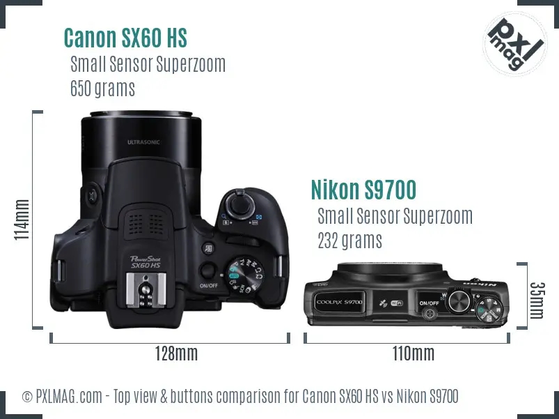 Canon SX60 HS vs Nikon S9700 top view buttons comparison