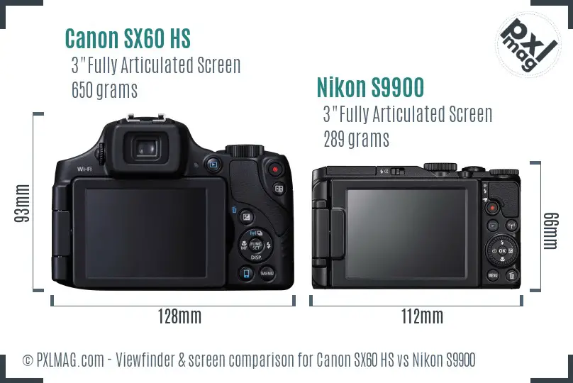 Canon SX60 HS vs Nikon S9900 Screen and Viewfinder comparison