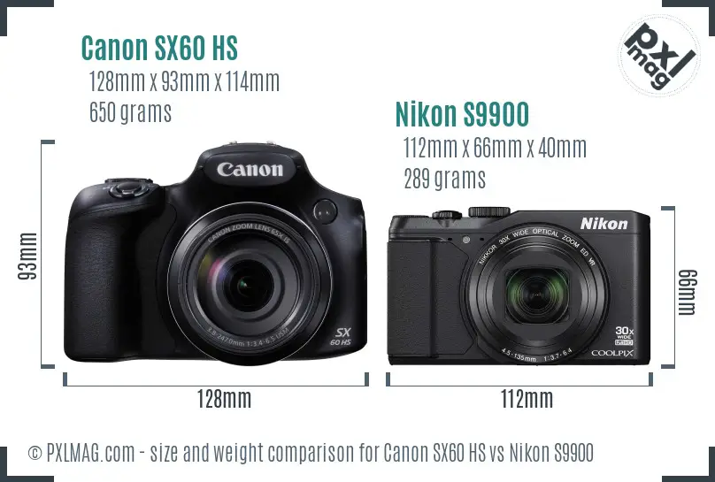 Canon SX60 HS vs Nikon S9900 size comparison