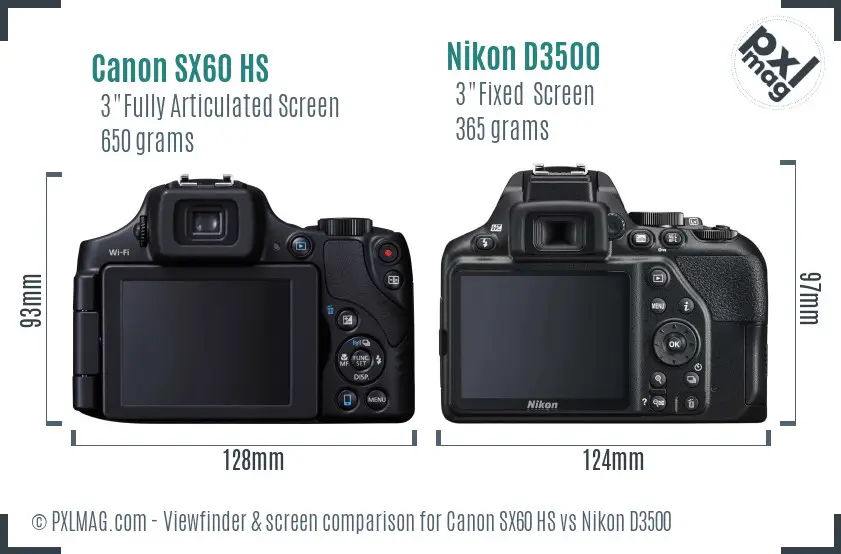 Canon SX60 HS vs Nikon D3500 Screen and Viewfinder comparison