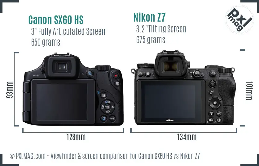 Canon SX60 HS vs Nikon Z7 Screen and Viewfinder comparison