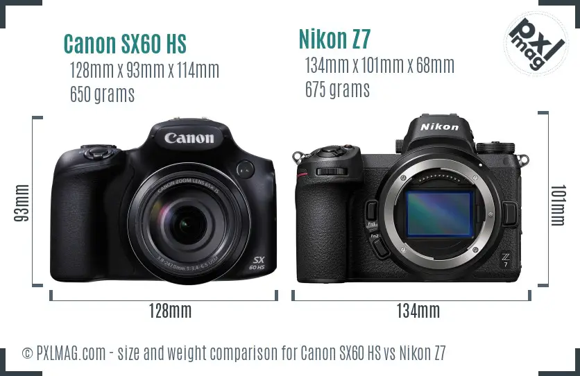 Canon SX60 HS vs Nikon Z7 size comparison