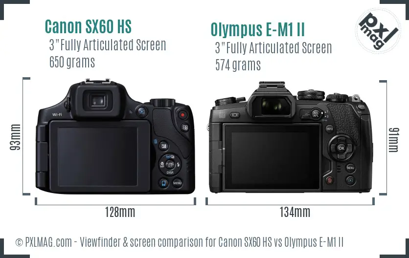 Canon SX60 HS vs Olympus E-M1 II Screen and Viewfinder comparison