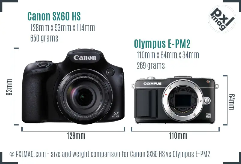 Canon SX60 HS vs Olympus E-PM2 size comparison