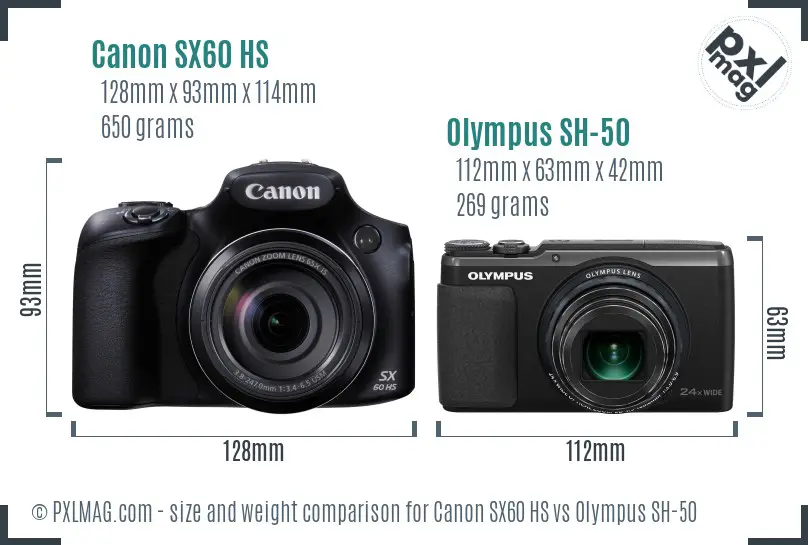 Canon SX60 HS vs Olympus SH-50 size comparison