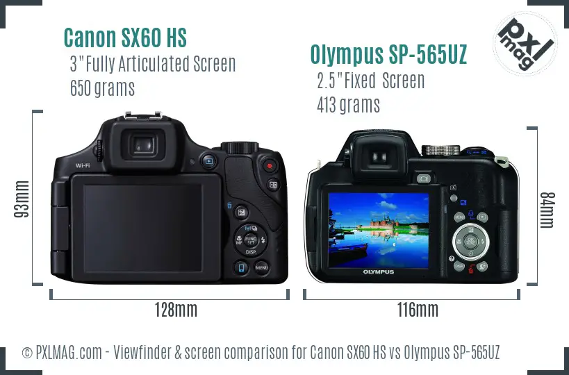 Canon SX60 HS vs Olympus SP-565UZ Screen and Viewfinder comparison Canon SX60 HS vs Olympus SP-565UZ Screen and Viewfinder comparison