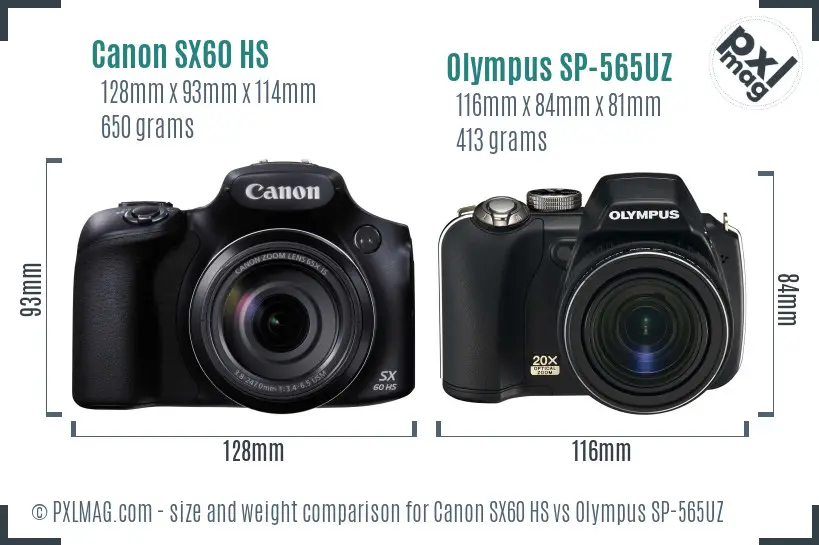 Canon SX60 HS vs Olympus SP-565UZ size comparison Canon SX60 HS vs Olympus SP-565UZ size comparison