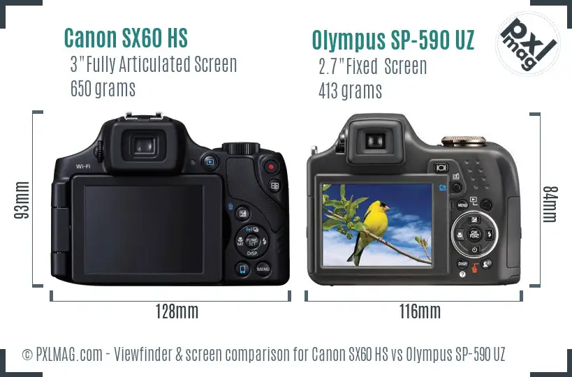 Canon SX60 HS vs Olympus SP-590 UZ Screen and Viewfinder comparison