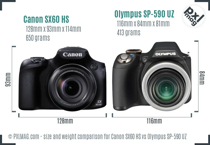 Canon SX60 HS vs Olympus SP-590 UZ size comparison