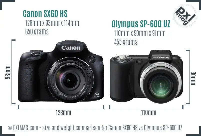 Canon SX60 HS vs Olympus SP-600 UZ size comparison Canon SX60 HS vs Olympus SP-600 UZ size comparison