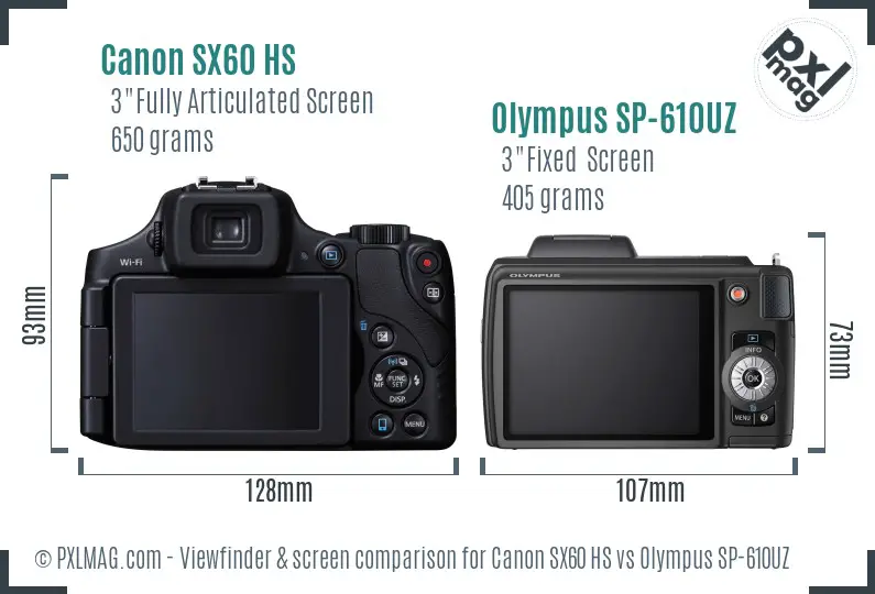 Canon SX60 HS vs Olympus SP-610UZ Screen and Viewfinder comparison Canon SX60 HS vs Olympus SP-610UZ Screen and Viewfinder comparison
