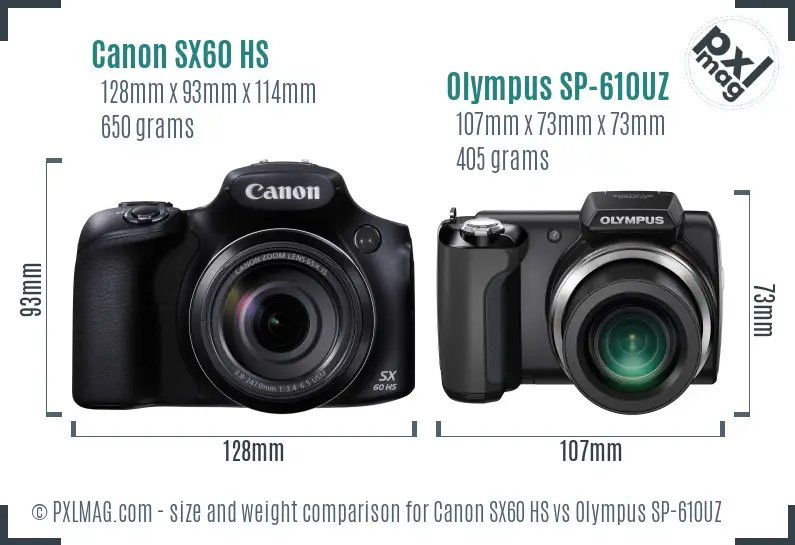 Canon SX60 HS vs Olympus SP-610UZ size comparison Canon SX60 HS vs Olympus SP-610UZ size comparison