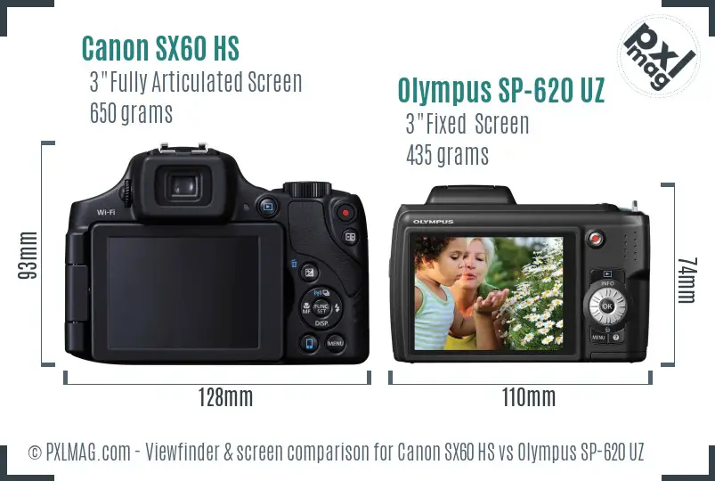 Canon SX60 HS vs Olympus SP-620 UZ Screen and Viewfinder comparison