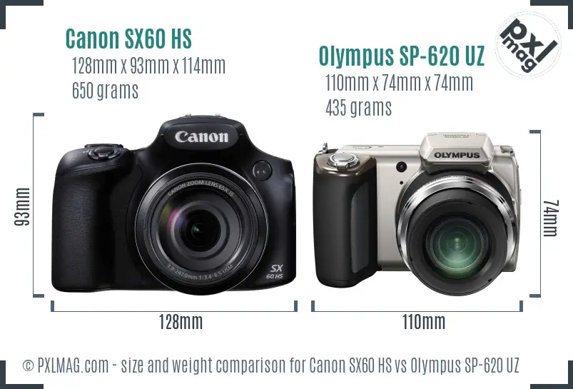 Canon SX60 HS vs Olympus SP-620 UZ size comparison