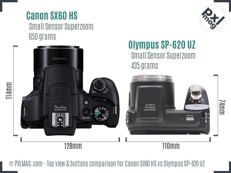 Canon SX60 HS vs Olympus SP-620 UZ top view buttons comparison