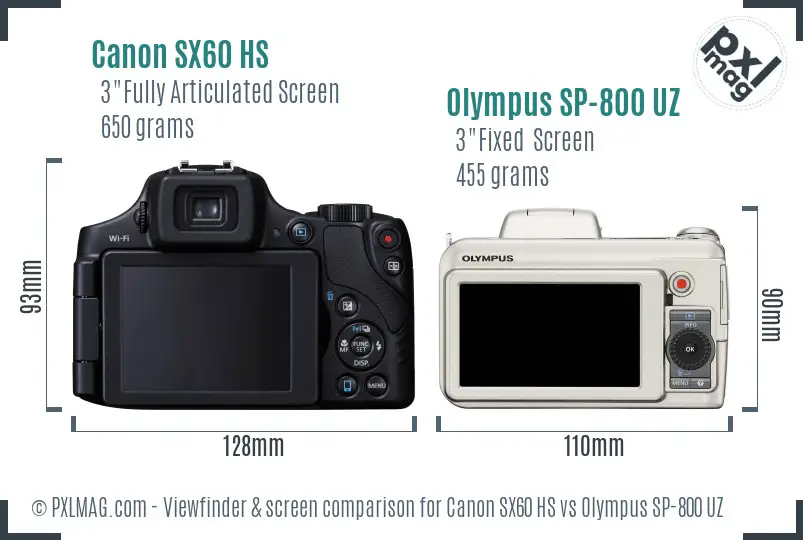Canon SX60 HS vs Olympus SP-800 UZ Screen and Viewfinder comparison
