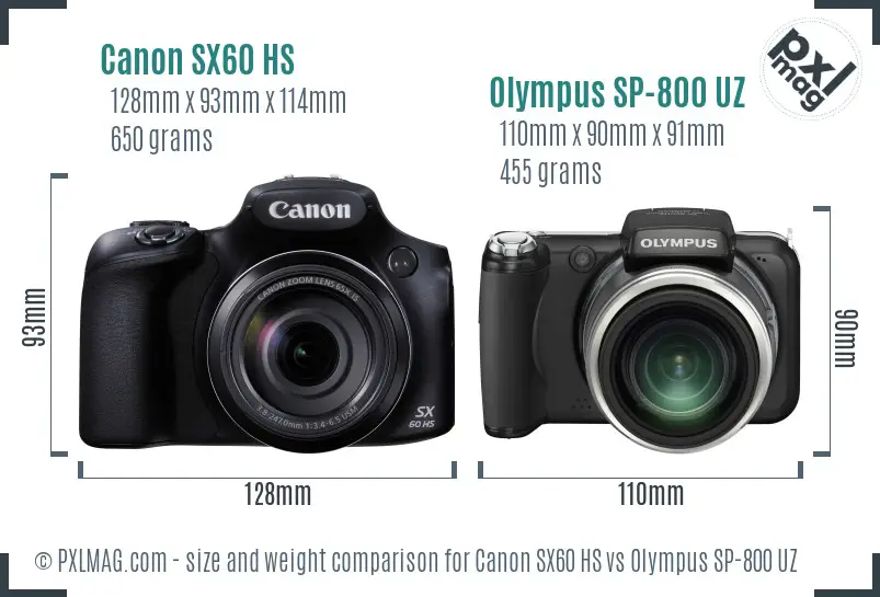 Canon SX60 HS vs Olympus SP-800 UZ size comparison