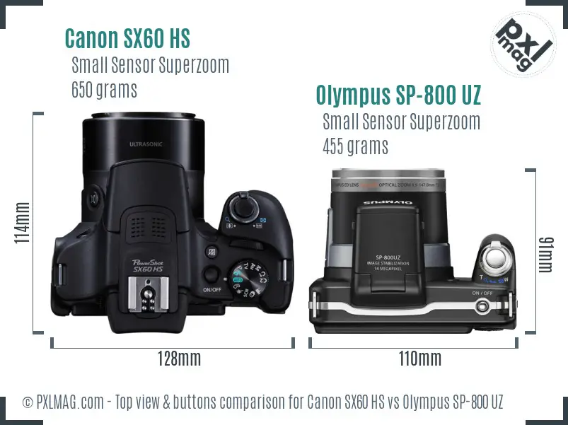 Canon SX60 HS vs Olympus SP-800 UZ top view buttons comparison