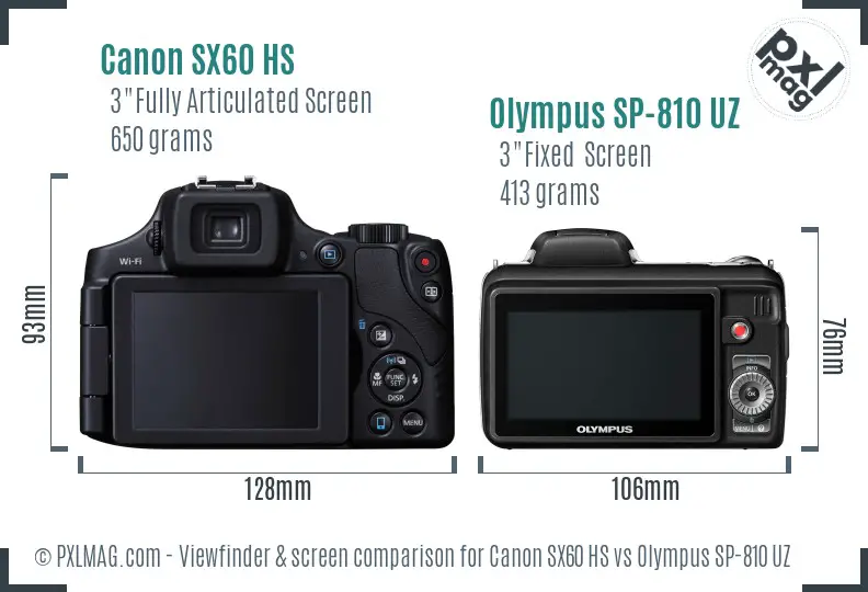 Canon SX60 HS vs Olympus SP-810 UZ Screen and Viewfinder comparison