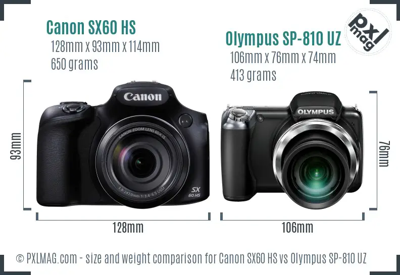 Canon SX60 HS vs Olympus SP-810 UZ size comparison