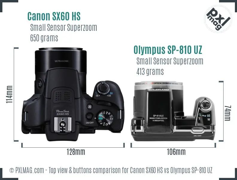 Canon SX60 HS vs Olympus SP-810 UZ top view buttons comparison