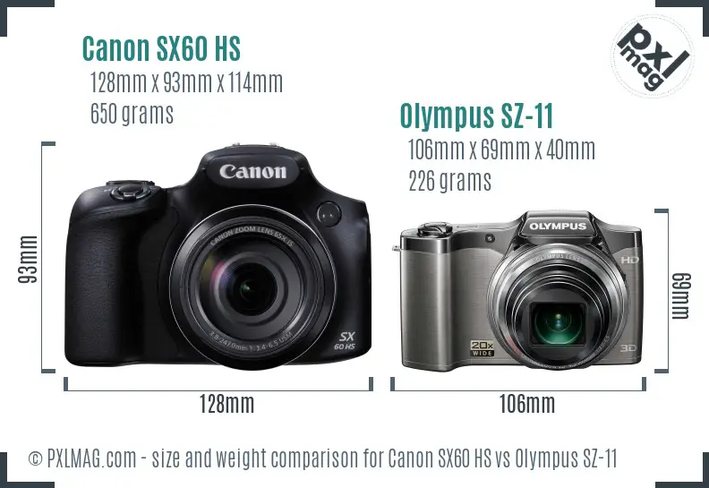 Canon SX60 HS vs Olympus SZ-11 size comparison