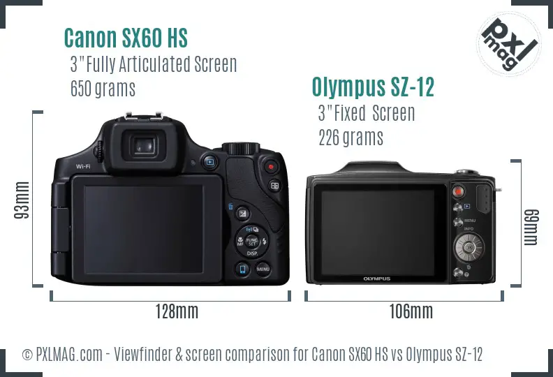 Canon SX60 HS vs Olympus SZ-12 Screen and Viewfinder comparison