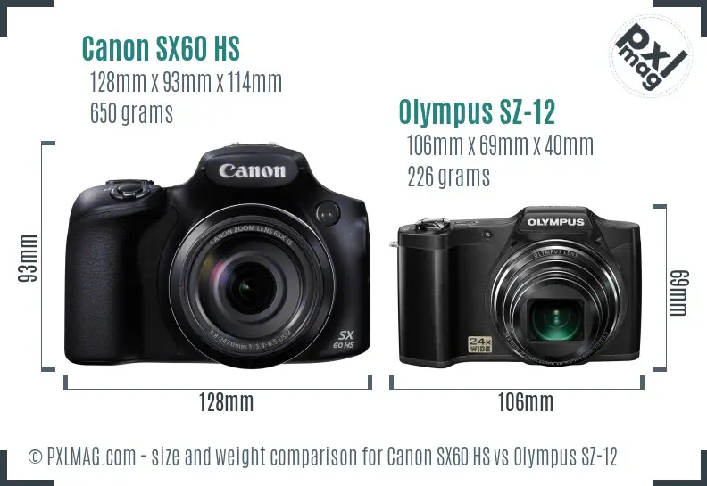 Canon SX60 HS vs Olympus SZ-12 size comparison