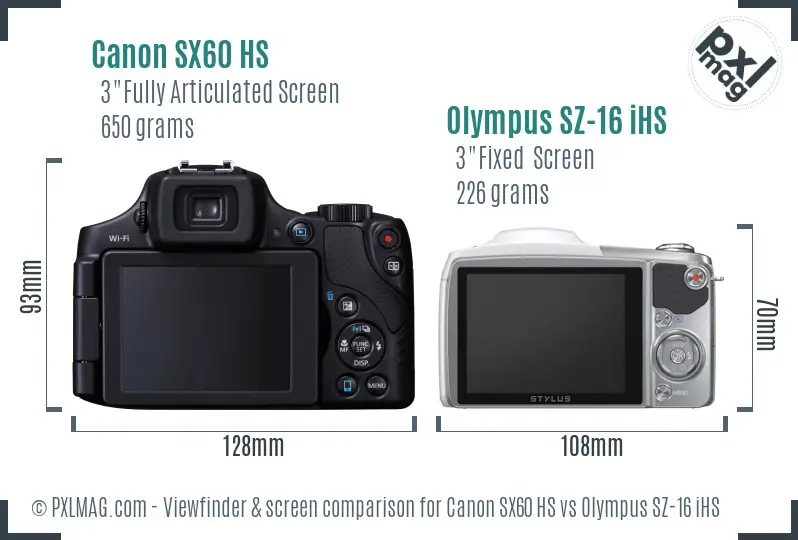 Canon SX60 HS vs Olympus SZ-16 iHS Screen and Viewfinder comparison Canon SX60 HS vs Olympus SZ-16 iHS Screen and Viewfinder comparison