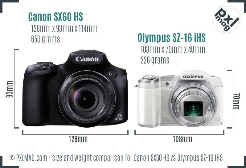Canon SX60 HS vs Olympus SZ-16 iHS size comparison Canon SX60 HS vs Olympus SZ-16 iHS size comparison