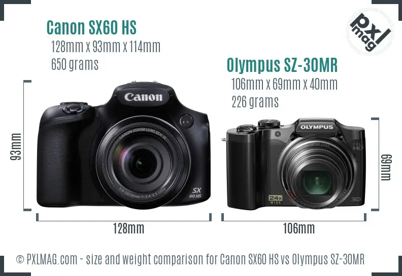 Canon SX60 HS vs Olympus SZ-30MR size comparison Canon SX60 HS vs Olympus SZ-30MR size comparison